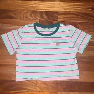 Striped Cropped T-Shirt - Pink and Green from Odd Future